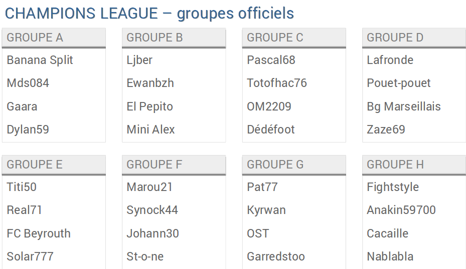 CHL groupes officiels