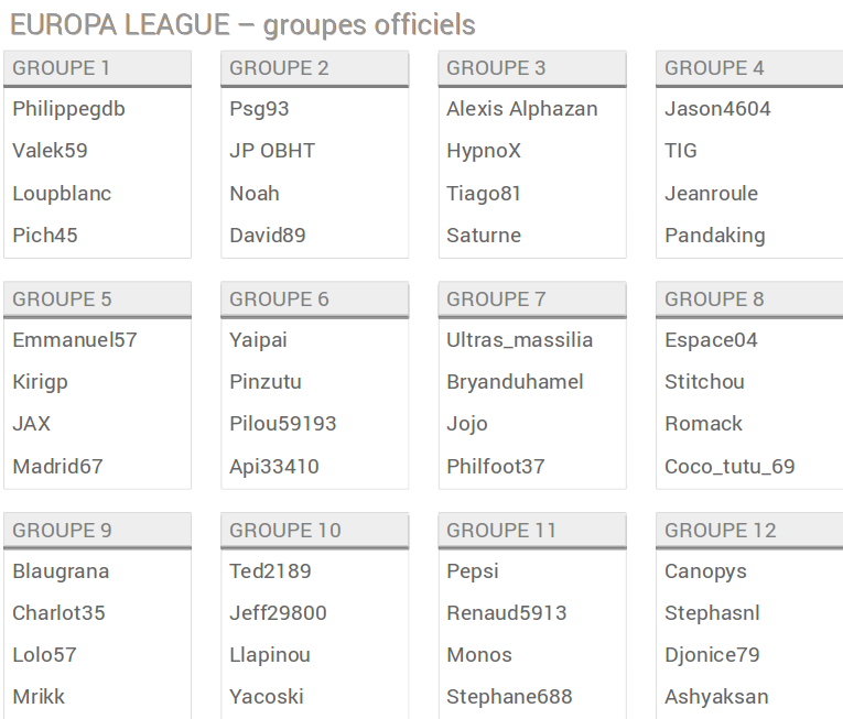 Europa groupes officiels